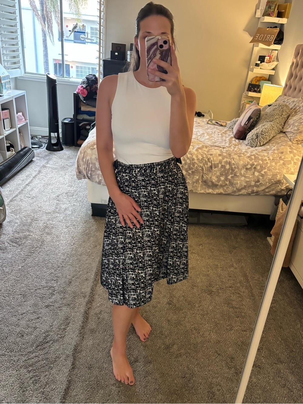 H&M Black and White Abstract Midi Skirt